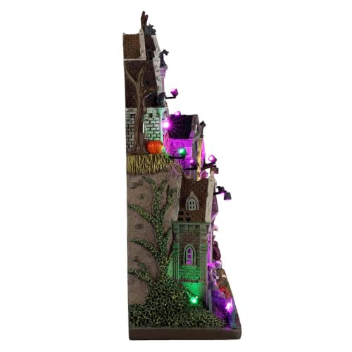 Crypt City Halloween Village Facade, Battery-Operated Lighted Cemetery
