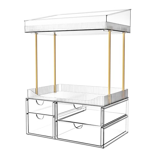 SNSLXH Clear 4-Tier Makeup Organizer with Drawers Bathroom Storage