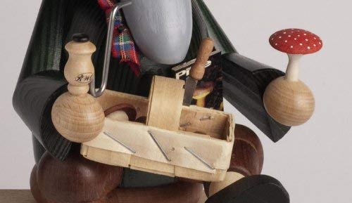 KWO Smoking Incense Holder Mushroom Picker Sitting Wood 14 cm Multicolour