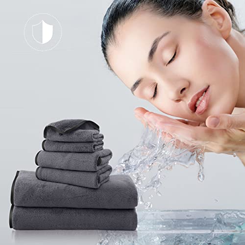 6-Piece Microfiber Towel Set with Silk Hemming, Ultra Absorbent & Quick Dry