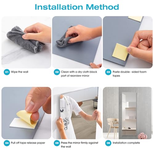 Full Length Wall Mirror, 47x16 Inch Shatterproof Acrylic Adhesive Mirror
