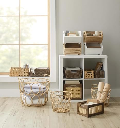 Natural Wood Stackable Storage Bins, Open Front Organizing Crates, Set of 2