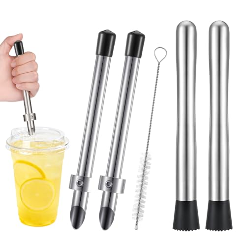 Sissatthai 5-Piece Stainless Steel Cocktail Bar Tool Set with Muddlers & Straw Punchers