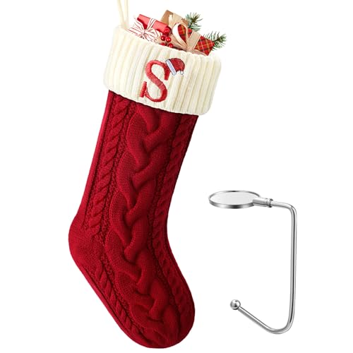 Large Personalized Initial Christmas Stocking, 18-Inch Embroidered Knit Xmas Decor