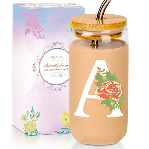 16 Oz Personalized Color-Changing Initial Glass Cup with Lid and Straw