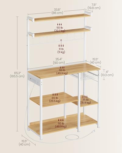 Kitchen Baker's Rack with Power Outlet, 35-Inch Microwave Stand & Coffee Bar