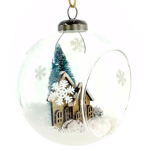 Blown Glass Diorama Snow Globe Christmas Ornament - 4 Inch Holiday Decor
