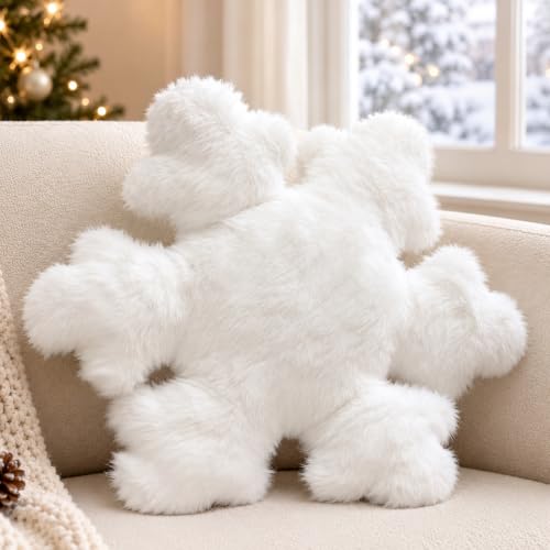 AELS 17.7" Snowflake Faux Fur Decorative Throw Pillow Set of 1 - White Christmas Accent