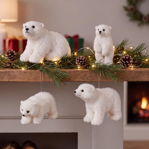 Yinder 4 Pcs Polar Bear Christmas Ornament Plush with Scarf - Lovely Style (Variation: 4 / Lovely Style)
