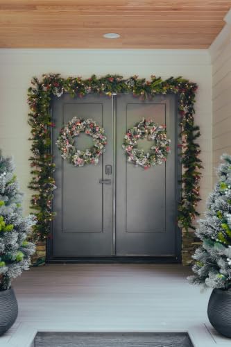 24in Battery-Operated Pre-Lit Wintry Pine Christmas Wreath with Cones & Berries