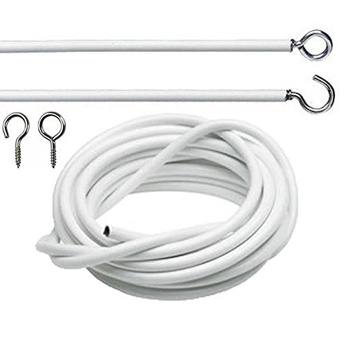 13ft White Curtain Wire Hanging Cord with Adhesive Hooks and Eyes