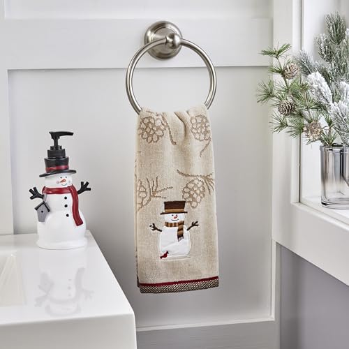 SKL Home Christmas/Winter Woodcut Snowman Hand Towel Set-2pc, Wheat – Variation Towel