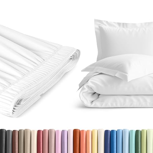 Queen Size Bed Skirt and Duvet Cover Set - 18 Inch Drop - White Microfiber