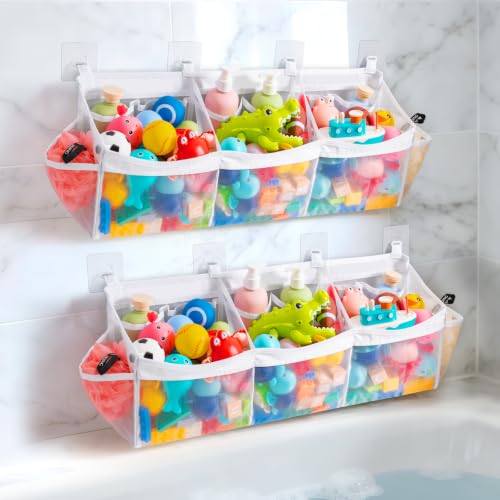 Extra Large Bath Toy Organizer (2 Pack) - Quick-Dry Mesh Bathtub Storage Net