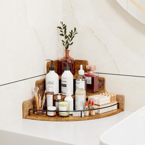 3-Tier Rustic Corner Liquor Bottle Display Shelf and Coffee Syrup Organizer