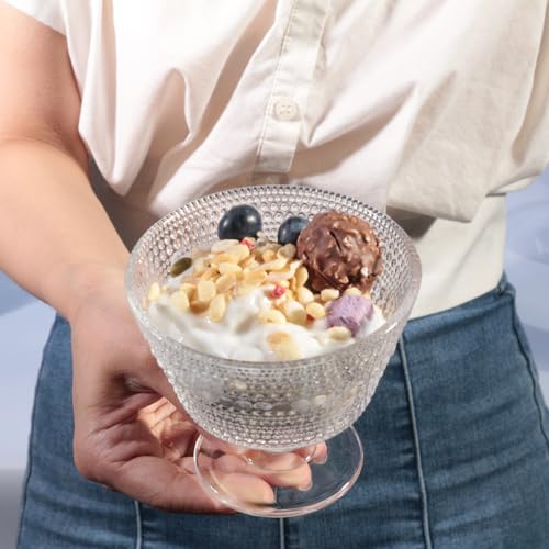 DNIENKGE Set of 4 Glass Dessert Bowls 9oz Vintage Style Ice Cream Sundae Cups