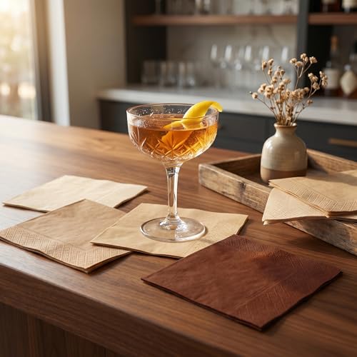 COSINIA Gradient Brown Cocktail Napkins 120 Pcs - 2-Ply Disposable Party Paper