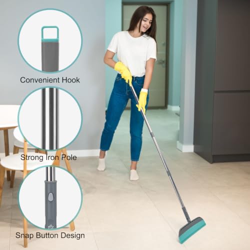 Silicone Floor Squeegee Broom with 59" Long Handle for Water & Pet Hair
