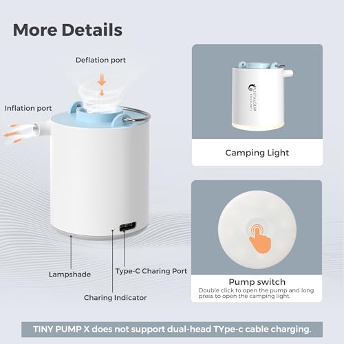 Portable Air Pump with Camping Light - USB Rechargeable Mini Pump