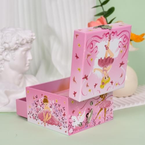 Ballerina Musical Jewelry Box for Girls with Spinning Dancer & Storage Drawer