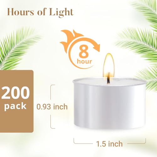 Hypmis Unscented Tea Candles 200 Pack - 8 Hour Burn Time for Weddings & Home Decor