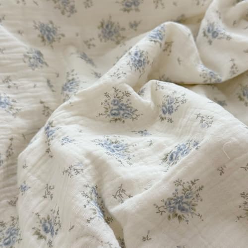 Blue Floral Ruffled Duvet Cover Full Size, Soft Muslin Cotton