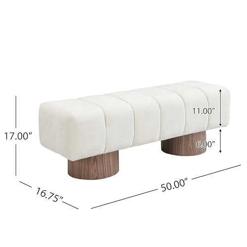 50-inch Upholstered Dining Bench, Light Beige Chenille Ottoman Seating