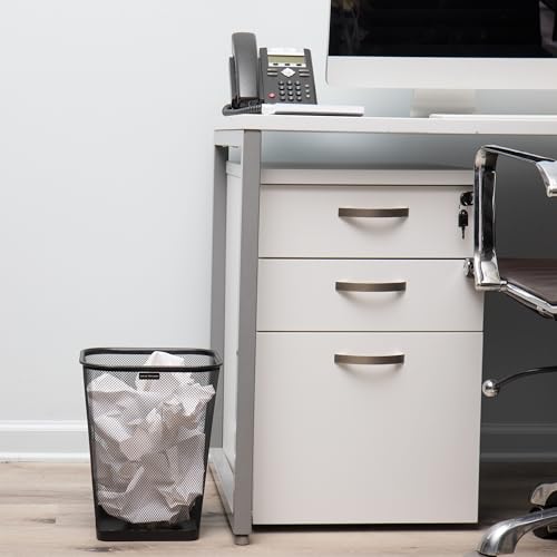 Square Metal Mesh Trash Can Set, 5-Gallon Wastebasket for Office and Home, Black, 2-Pack