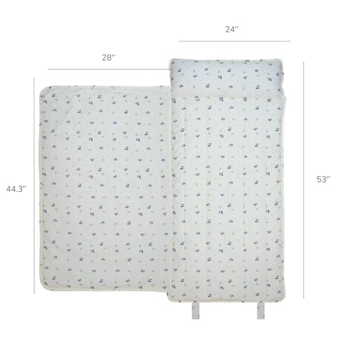 Organic Cotton Toddler Nap Mat with Removable Pillow and Attached Blanket