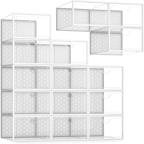 15-Pack X-Large Stackable Shoe Storage Boxes, Clear Sneaker Organizer Bins