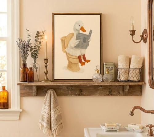 Funny Bathroom Goose Canvas Wall Art - Retro Duck Reading Newspaper Poster 8x10