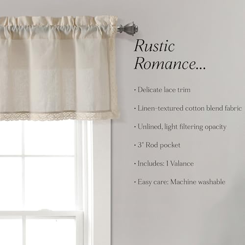 Lush Decor Rosalie Faux Linen Window Curtain Valance, Valanace, Ivory