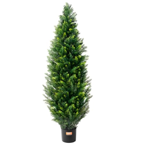 48-Inch Artificial Cedar Topiary Trees, 2-Pack UV-Resistant Faux Plants