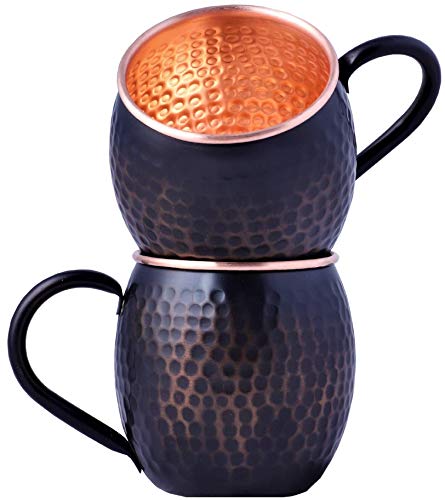 Black 16 Oz Copper Moscow Mule Mugs Set of 2 - Handmade Authentic Drinkware