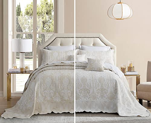 Oversized King Bedspread Set - Ivory Jacquard Matelasse, 5-Piece