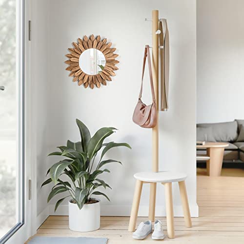 12-Inch Rustic Wood Sunburst Wall Mirror - Decorative Boho Wall Decor