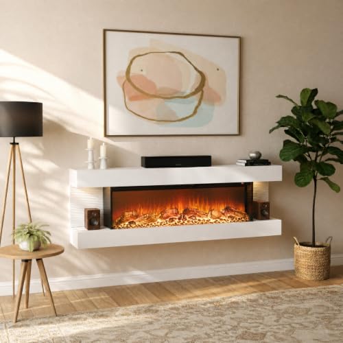 50-Inch 3-Sided Wall Mount Electric Fireplace with LED Lights and Heater