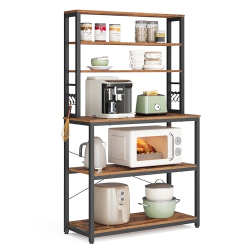 6-Tier Kitchen Baker's Rack with 6 Hooks, Coffee Bar & Microwave Stand