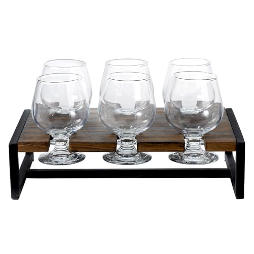 Burnt Wood Beer & Whiskey Flight Tasting Set with 6 Glasses & Tray