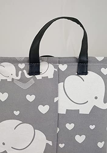 Collapsible Canvas Storage Basket with Handles - Elephant Nursery Organizer