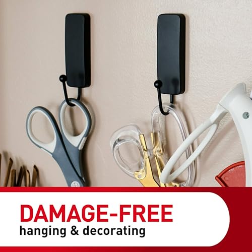 Medium Adhesive Wall Hooks, Damage-Free Hanging Hooks, Black 2-Pack