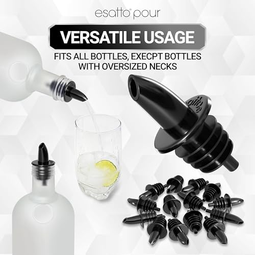 Esatto Black Plastic Pourer Spouts 100 Pack - High-Speed Liquor & Syrup Dispensers