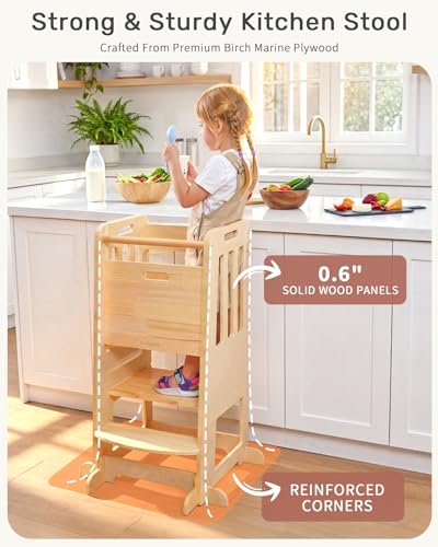 Adjustable Toddler Learning Tower – Kitchen Helper Stool with Sliding Door