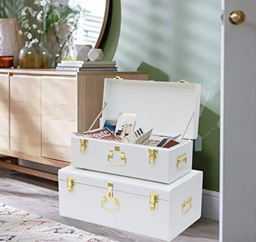 Decorative Metal Storage Trunk Set of 2 with Locking Clasps