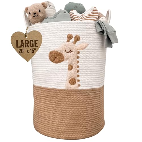 Giraffe Woven Rope Baby Laundry Basket - 20x15 Inch Nursery Hamper