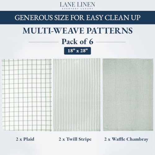 100% Cotton Kitchen Towels 6-Pack - Absorbent 18x28 Dish Towels, Olive