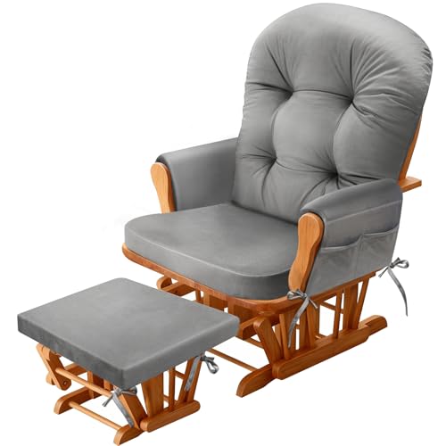 5-Piece Glider Rocker Cushion Set with Storage Pockets, Grey Flannel