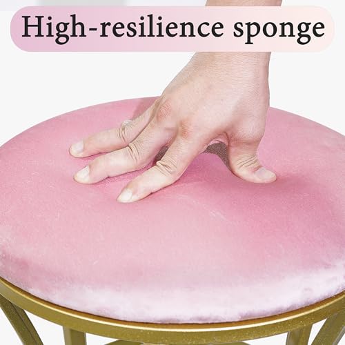 Round Velvet Vanity Stool with Gold Metal Legs - Compact Makeup Chair