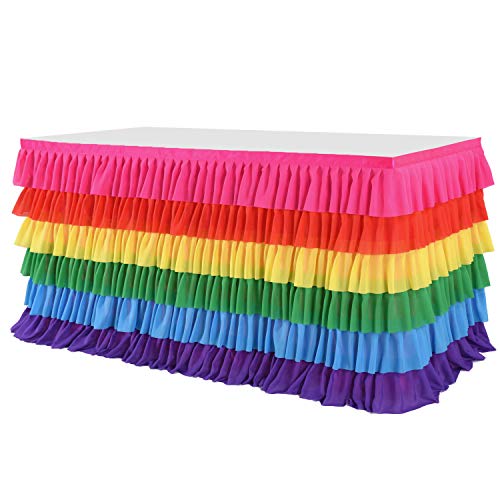 Rainbow Unicorn Tutu Table Skirt 14ft Bright Rainbow for Birthday & Party Decorations