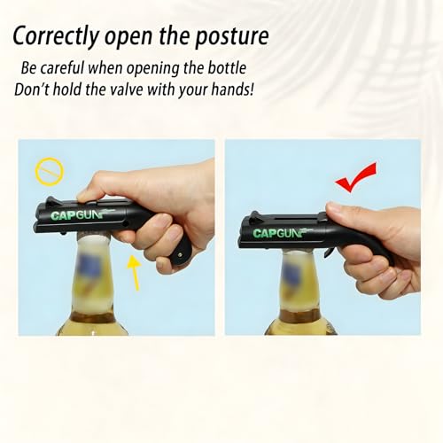 Evernew Living 4-Pack Black Cap Gun Bottle Opener with Cap Launcher - Novelty Beer Accessory